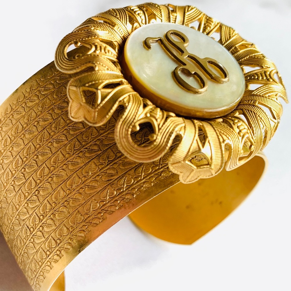 VINTAGE GOLD MOTHER OF PEARL MONOGRAMMED “K” CUFF
